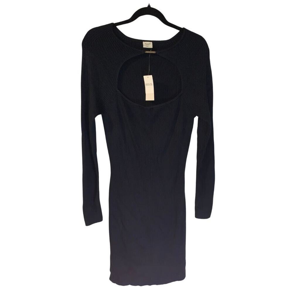 Abercrombie & Fitch Women's Y2K Bodycon Ribbed Knit Dress Size XL NEW Black